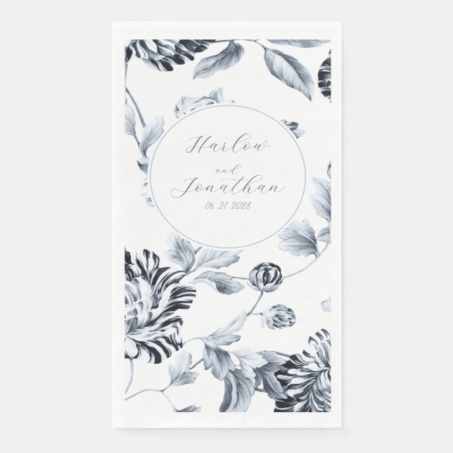 Romantic Calligraphy Silver & White Floral Wedding Napkin (Front)