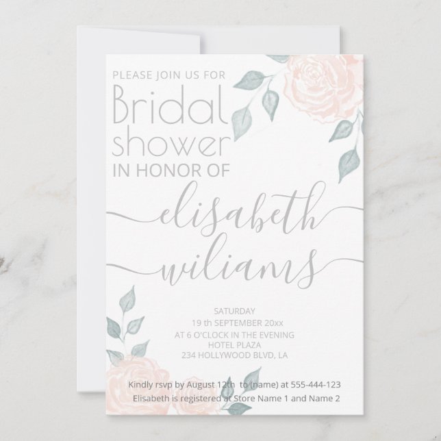 Romantic calligraphy watercolor roses invitation (Front)