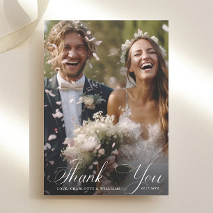 Romantic Calligraphy Wedding 2 Photo Thank You Card