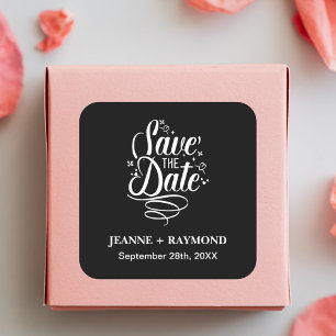 Romantic Calligraphy Wedding Black Save the Date Square Sticker