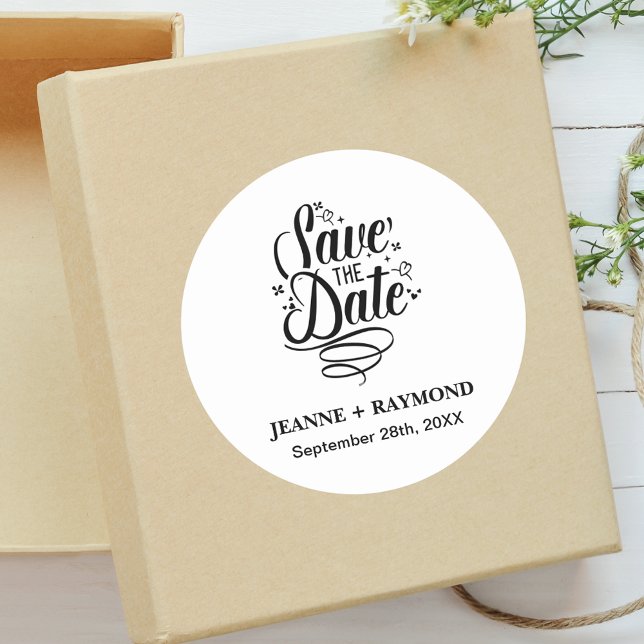 Romantic Calligraphy Wedding Custom Save the Date Classic Round Sticker (Creator Uploaded)