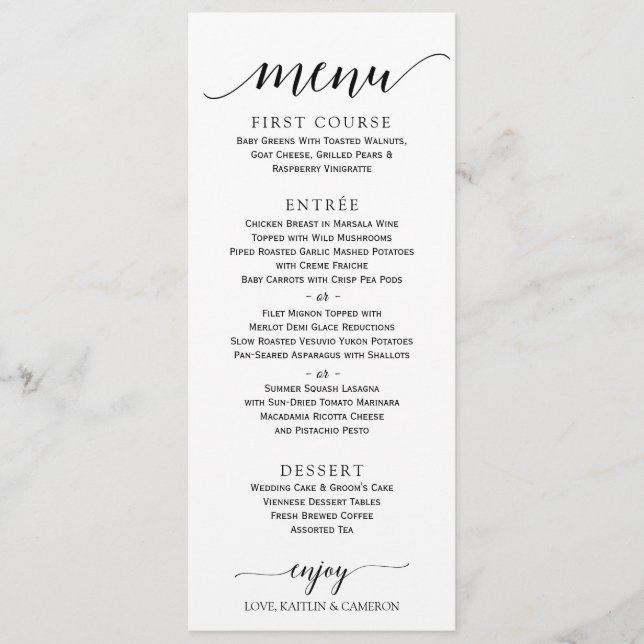 Romantic Calligraphy Wedding Menu | 4 x 9 | Black (Front)