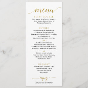 Romantic Calligraphy Wedding Menu   4 x 9   Gold
