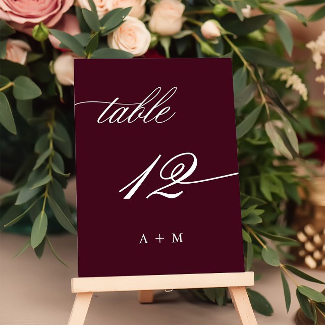 Romantic Calligraphy Wedding Number 12, Burgundy  Table Number (Creator Uploaded)