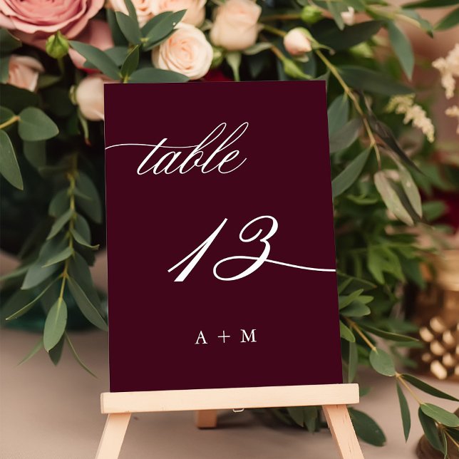Romantic Calligraphy Wedding Number 13, Burgundy  Table Number (Creator Uploaded)