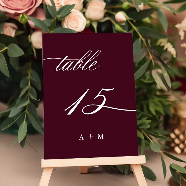 Romantic Calligraphy Wedding Number 15, Burgundy  Table Number (Creator Uploaded)