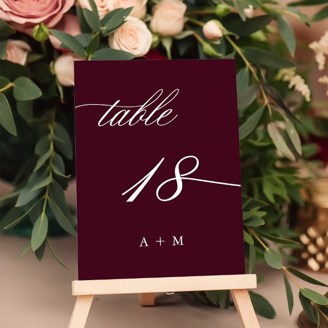 Romantic Calligraphy Wedding Number 18, Burgundy  Table Number (Creator Uploaded)