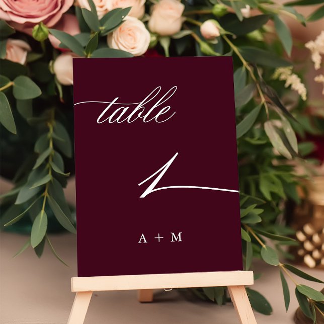 Romantic Calligraphy Wedding Number 1, Burgundy Table Number (Creator Uploaded)
