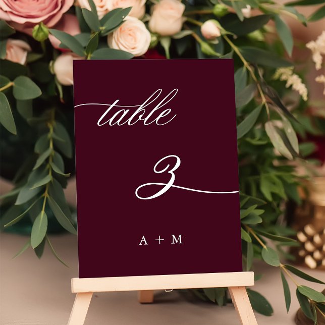 Romantic Calligraphy Wedding Number 3, Burgundy  Table Number (Creator Uploaded)