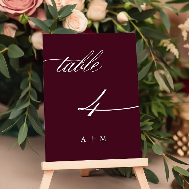 Romantic Calligraphy Wedding Number 4, Burgundy  Table Number (Creator Uploaded)