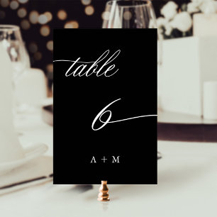 Romantic Calligraphy Wedding Number 6, Black Table Number