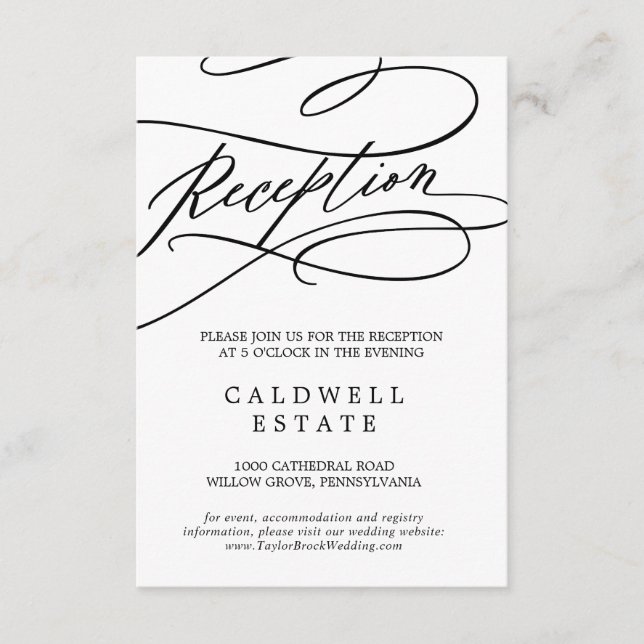 Romantic Calligraphy Wedding Reception Insert Card (Front)