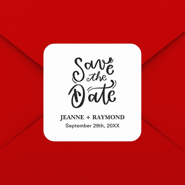 Romantic Calligraphy Wedding Save the Date Square Sticker (Creator Uploaded)