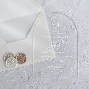 Romantic Calligraphy White Classic Modern Wedding Acrylic Invitations