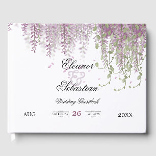 Romantic Calligraphy Wisteria Purple Wedding Guest Book