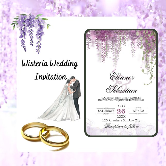 Romantic Calligraphy Wisteria Purple Wedding Invitation (Creator Uploaded)