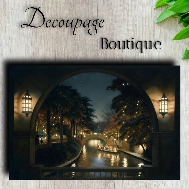 Romantic Canal Night Scene Decoupage Tissue Paper (Romantic Canal Night Scene Decoupage Tissue Paper)