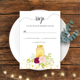 Romantic Candlelight and Roses Wedding RSVP Card