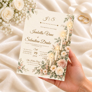 Romantic Candlelit Floral Wedding Invitation