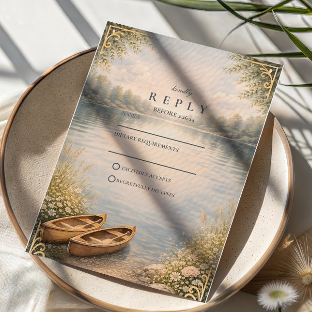 Romantic Canoe Lake Forest Wedding RSVP Card (Creator Uploaded)