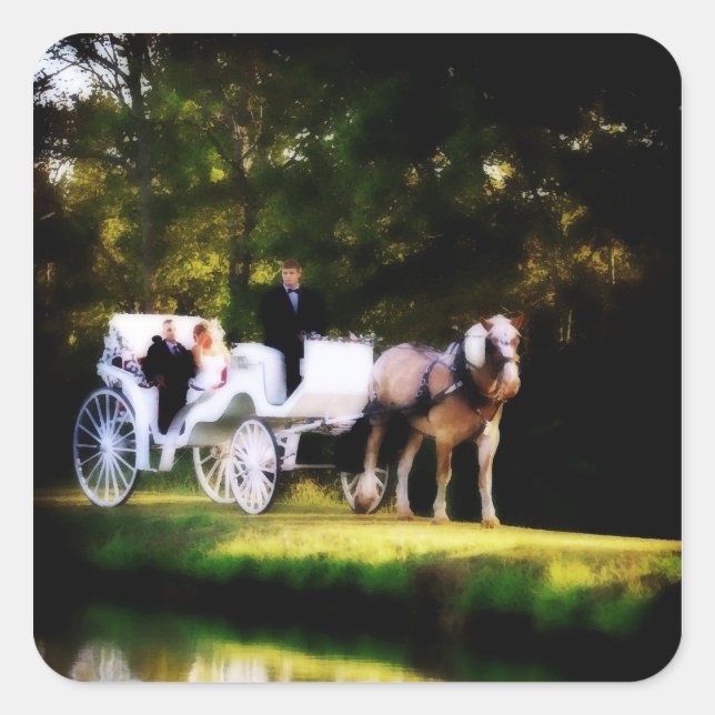 Romantic Carriage Horse Wedding Square Sticker (Front)