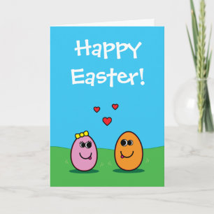 Romantic Cartoon Easter Egg Couple Partner Holiday Card