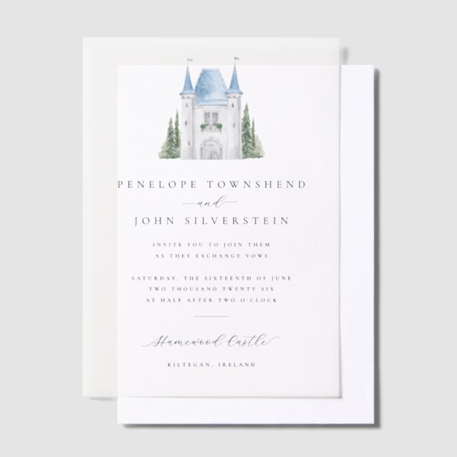 Romantic Castle Watercolor Illustration Wedding Vellum Invitations (Offset)