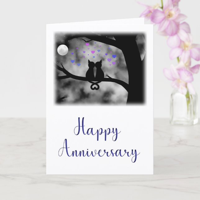 Romantic Cat Anniversary Card Under Moon           (Orchid)