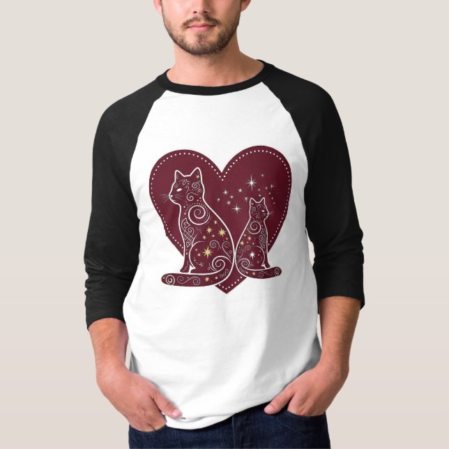 Romantic Cat Heart Design T-Shirt (Front)