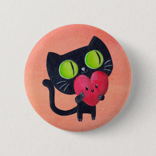 Romantic Cat hugging Red Cute Heart 6 Cm Round Badge