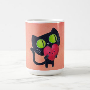 Romantic Cat hugging Red Cute Heart Coffee Mug