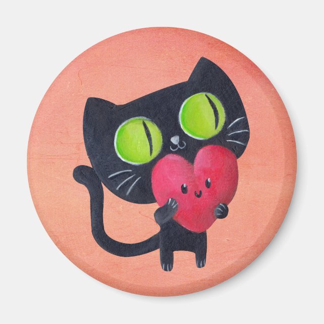 Romantic Cat hugging Red Cute Heart Magnet (Front)