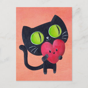 Romantic Cat hugging Red Cute Heart Postcard