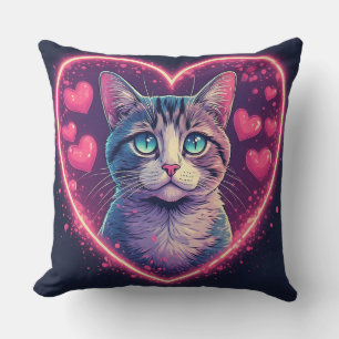 Romantic Cat Lover Gift Aesthetic Neon Animal Cushion