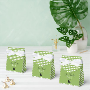 Romantic Cat Lovers Couple Green Gingham Wedding Favour Box