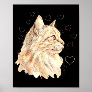 Romantic Cat Valentine With Soft Heart For Couples Poster