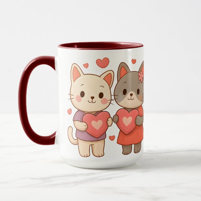 Romantic Cats Heart Ceramic Mug (Left)