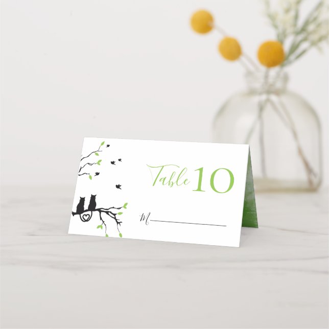 Romantic Cats In Love Themed Wedding Reception Place Card (Front)