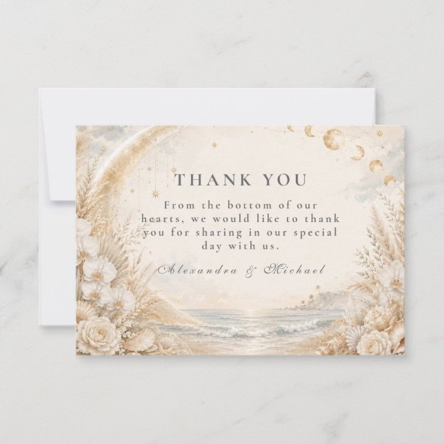 Romantic Celestial Beach Wedding Thank You Card (Front)