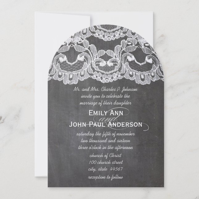 Romantic Chalkboard and Lace Elegant Wedding Invitation (Front)
