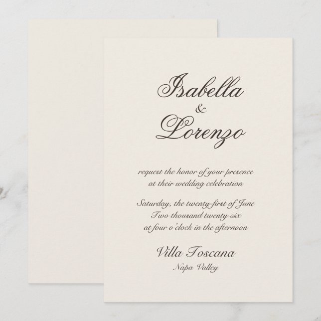 Romantic Challigraphy Tuscan Wedding Invitations (Front/Back)