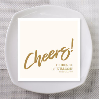 Romantic Champagne Brush Lettering Cheers Wedding Napkin