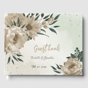 romantic champagne flowers greenery wedding guest book