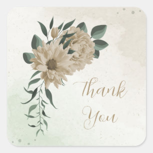 romantic champagne flowers greenery wedding square sticker