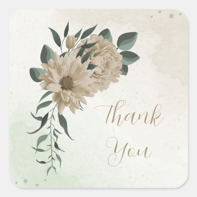 romantic champagne flowers greenery wedding square sticker (Front)