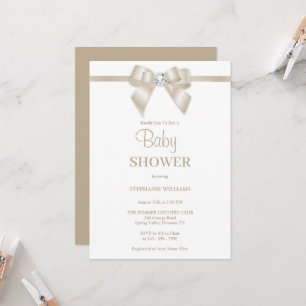 Romantic Champagne Jewel Bow Baby Shower Invitation