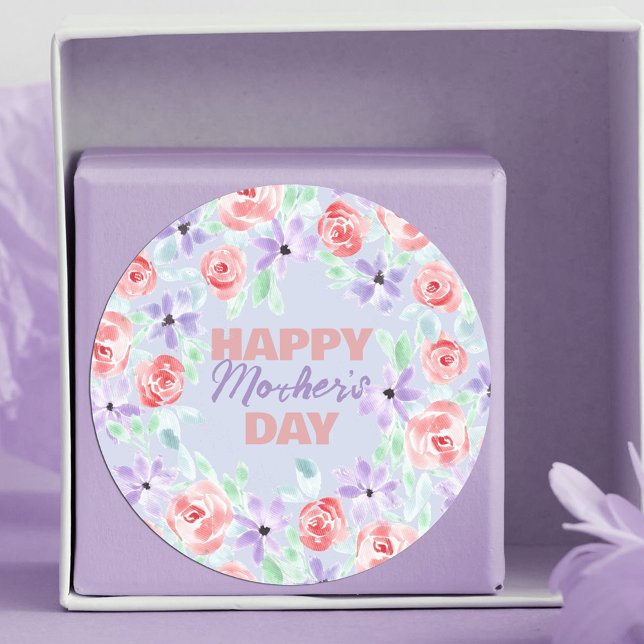 Romantic Charming Purple Lavender Red Mother's Day Classic Round Sticker (Creator Uploaded)