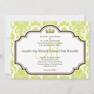 Romantic Chartreuse Damask Wedding Invitations