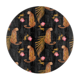 Romantic cheetahs: watercolor seamless pattern. cutting board