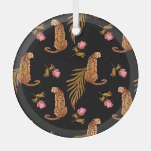 Romantic cheetahs: watercolor seamless pattern. glass tree decoration